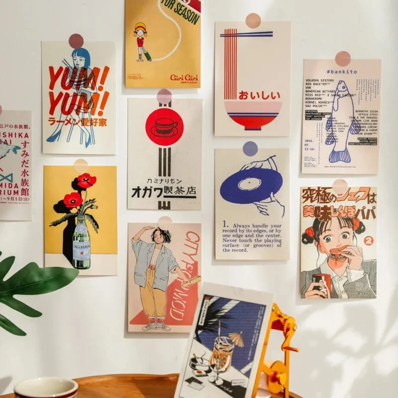 Japanische Showa Vintage Cartoon Mädchen Postkarte süße Foto Requisiten Zimmer Hintergrund Wand kreative DIY Kawaii 30 Blätter kostenlose Aufkleber