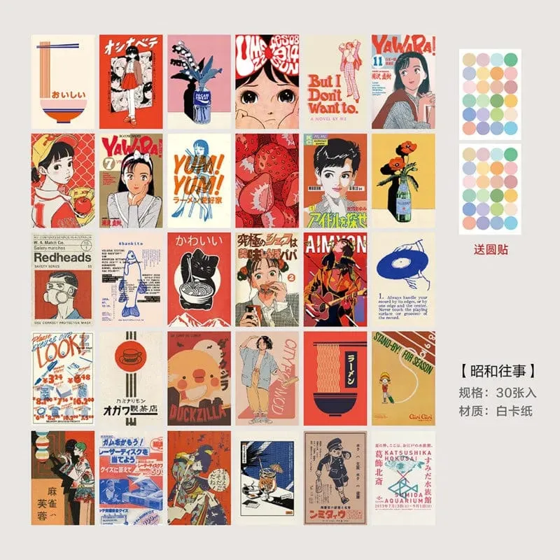Japanische Showa Vintage Cartoon Mädchen Postkarte süße Foto Requisiten Zimmer Hintergrund Wand kreative DIY Kawaii 30 Blätter kostenlose Aufkleber