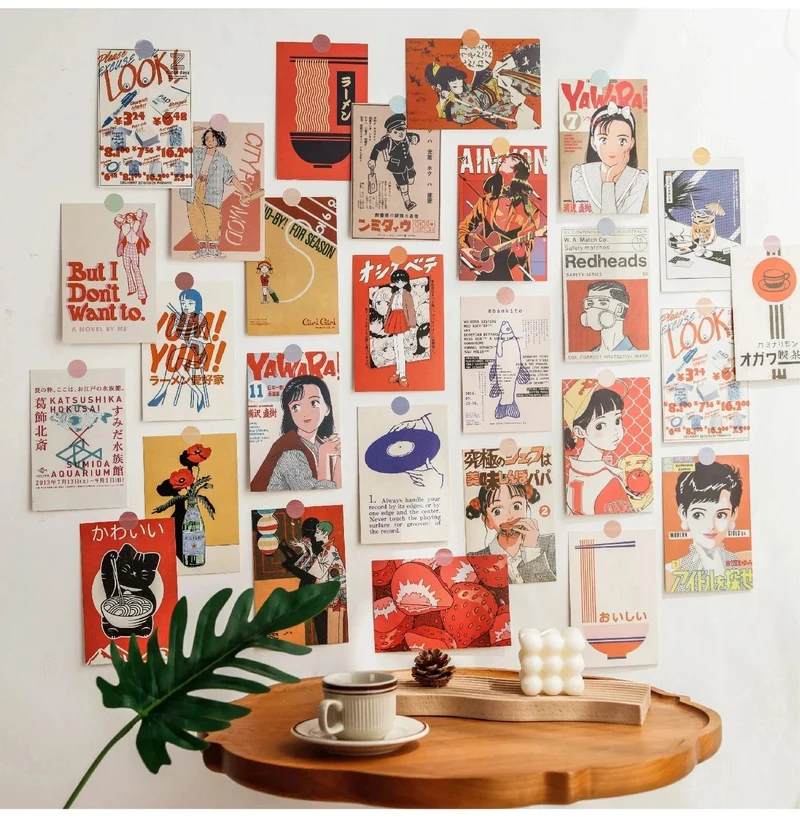 Japanische Showa Vintage Cartoon Mädchen Postkarte süße Foto Requisiten Zimmer Hintergrund Wand kreative DIY Kawaii 30 Blätter kostenlose Aufkleber