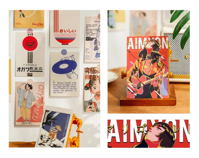 Japanische Showa Vintage Cartoon Mädchen Postkarte süße Foto Requisiten Zimmer Hintergrund Wand kreative DIY Kawaii 30 Blätter kostenlose Aufkleber