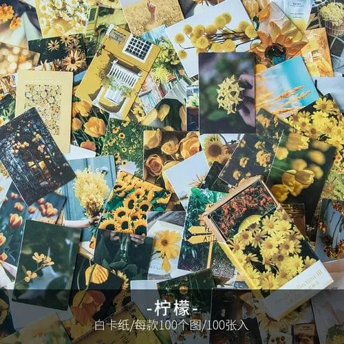 100 stücke Frühling Sommer Herbst Winter Kraftpapier Mini Grußkarte INS Blume Postkarte Briefumschlag Dekoration LOMO Karten