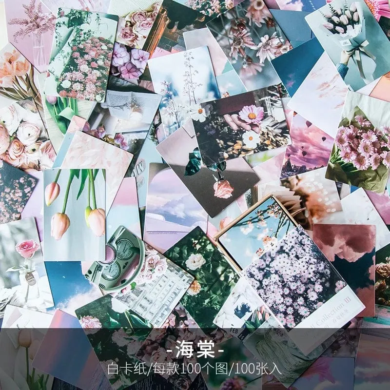 100 stücke Frühling Sommer Herbst Winter Kraftpapier Mini Grußkarte INS Blume Postkarte Briefumschlag Dekoration LOMO Karten
