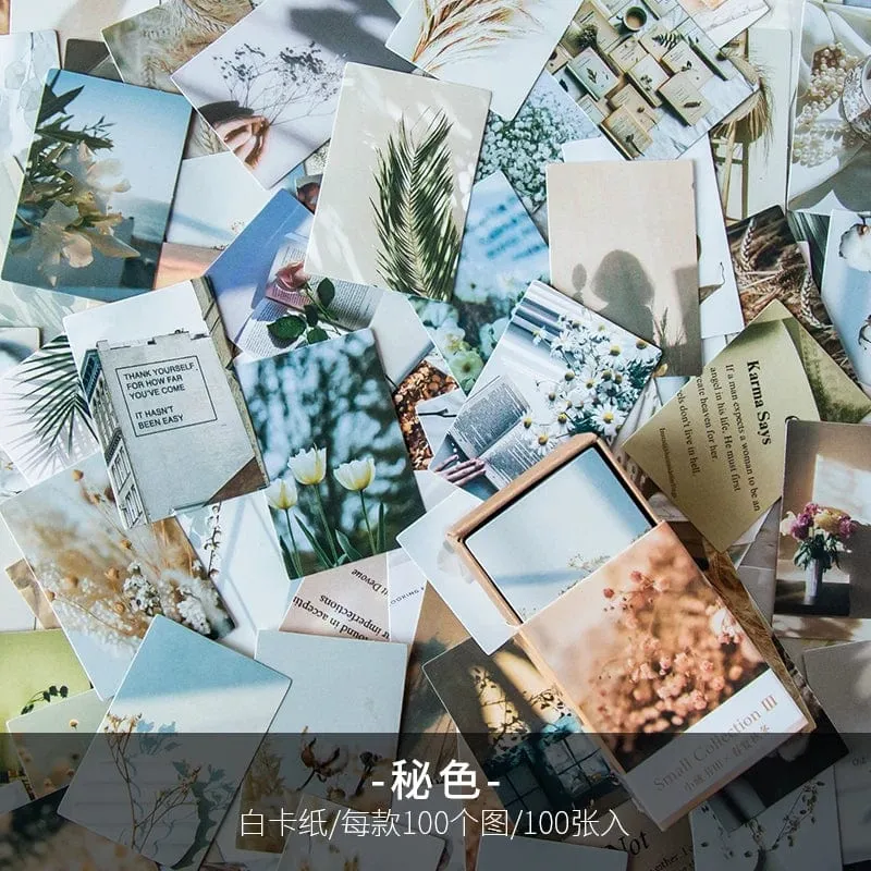 100 stücke Frühling Sommer Herbst Winter Kraftpapier Mini Grußkarte INS Blume Postkarte Briefumschlag Dekoration LOMO Karten