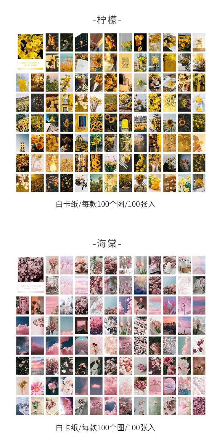 100 stücke Frühling Sommer Herbst Winter Kraftpapier Mini Grußkarte INS Blume Postkarte Briefumschlag Dekoration LOMO Karten