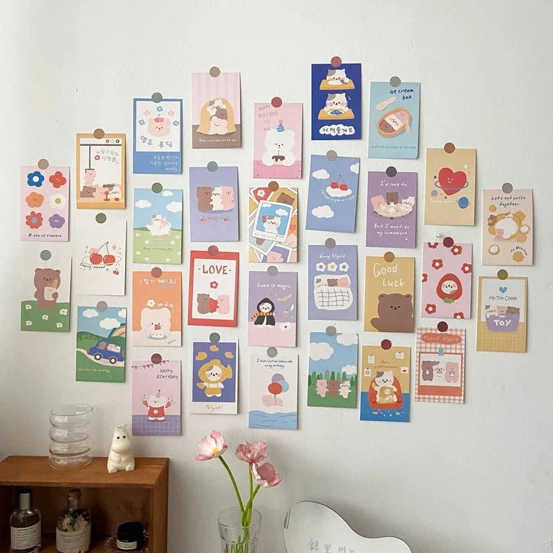 Koreanische Ins Niedlichen Bär Kaninchen Postkarte Set Diy Cartoon Foto Karten Kinderzimmer Hintergrund Kawaii Dekorative Karte 30 Blätter