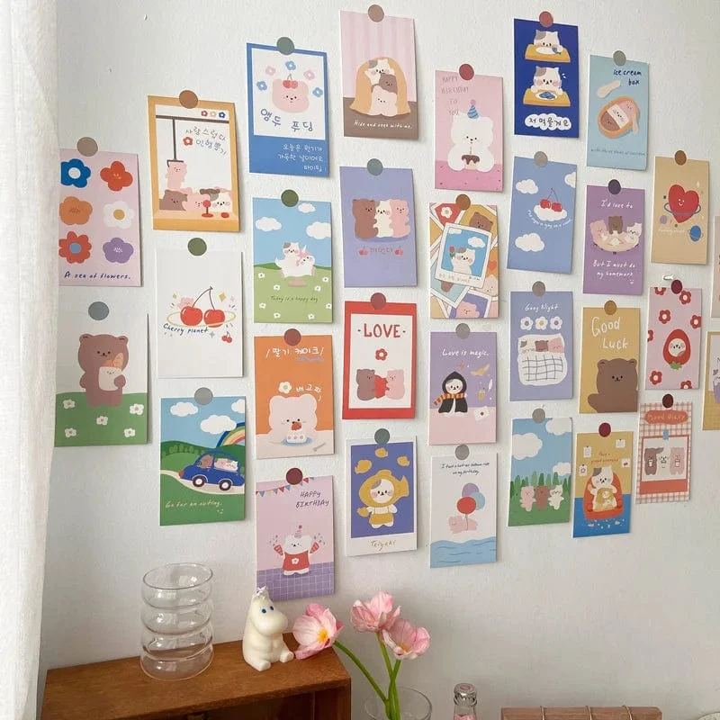 Koreanische Ins Niedlichen Bär Kaninchen Postkarte Set Diy Cartoon Foto Karten Kinderzimmer Hintergrund Kawaii Dekorative Karte 30 Blätter