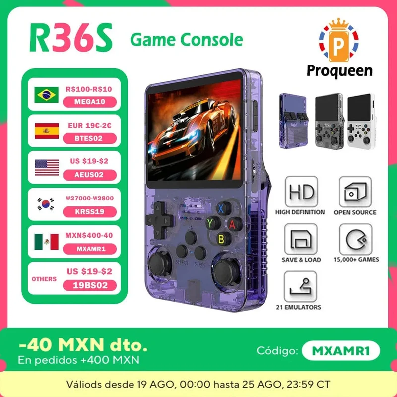 R36S Handheld-Spielkonsole R35s Plus Videospielkonsole Linux-System 3.5-Zoll-IPS-Bildschirm Tragbarer Taschen-Videoplayer 64 GB Spiele