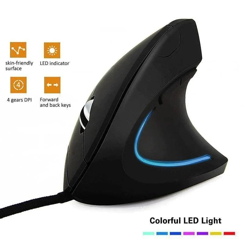 Kabelgebundene vertikale RGB-Maus für die rechte Hand, ergonomische Gaming-Maus, 3200 DPI, optische USB-Maus für gesundes Handgelenk, Maus für PC-Computer