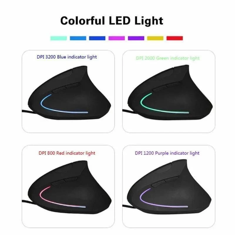 Kabelgebundene vertikale RGB-Maus für die rechte Hand, ergonomische Gaming-Maus, 3200 DPI, optische USB-Maus für gesundes Handgelenk, Maus für PC-Computer