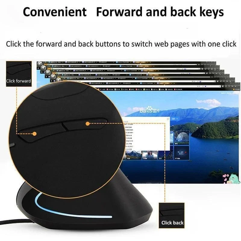 Kabelgebundene vertikale RGB-Maus für die rechte Hand, ergonomische Gaming-Maus, 3200 DPI, optische USB-Maus für gesundes Handgelenk, Maus für PC-Computer