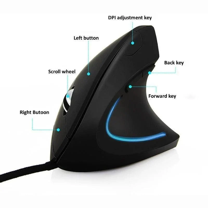 Kabelgebundene vertikale RGB-Maus für die rechte Hand, ergonomische Gaming-Maus, 3200 DPI, optische USB-Maus für gesundes Handgelenk, Maus für PC-Computer