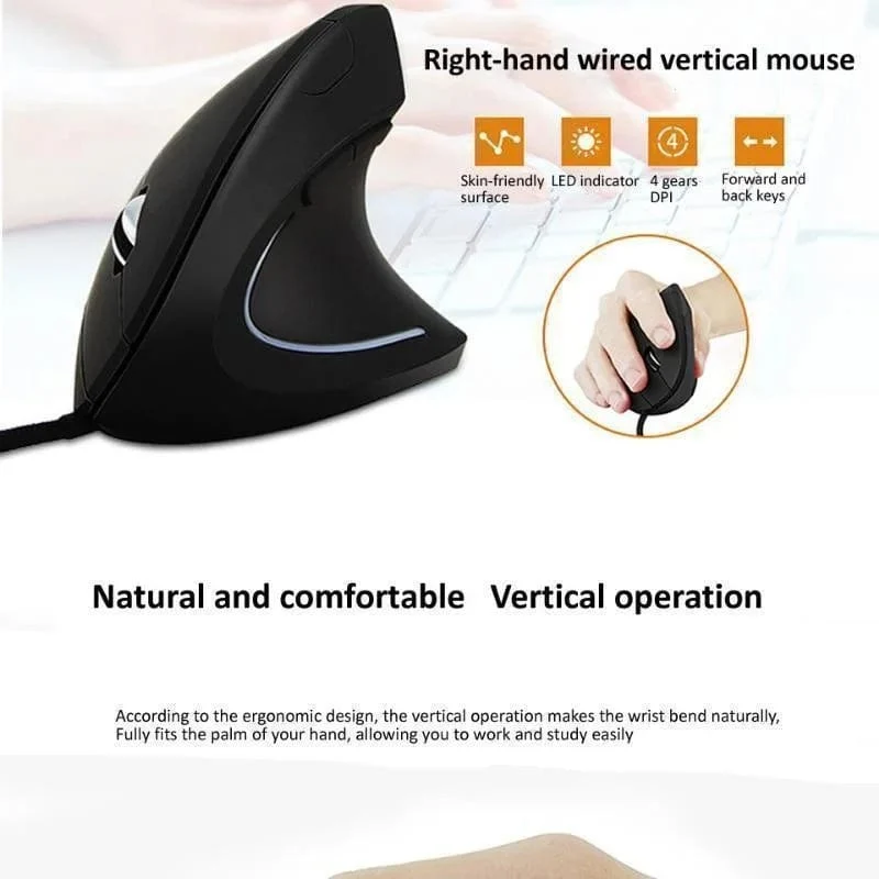 Kabelgebundene vertikale RGB-Maus für die rechte Hand, ergonomische Gaming-Maus, 3200 DPI, optische USB-Maus für gesundes Handgelenk, Maus für PC-Computer