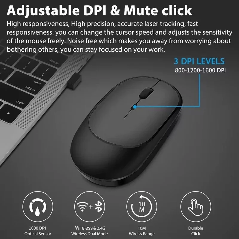 Xiaomi Drahtlose Maus Bluetooth-kompatibel 2.4G Stille Mäuse Einstellbare DPI Ergonomisches Design USB Aufladbare Gaming Büro Maus