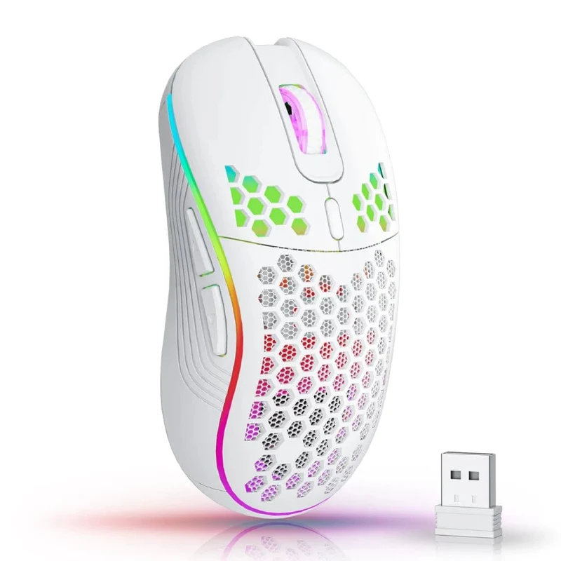 2.4G Kabellose Gaming-Maus, RGB-Beleuchtung, Lademaus mit einstellbarer DPI, ergonomisches Wabendesign für Desktop-Laptop