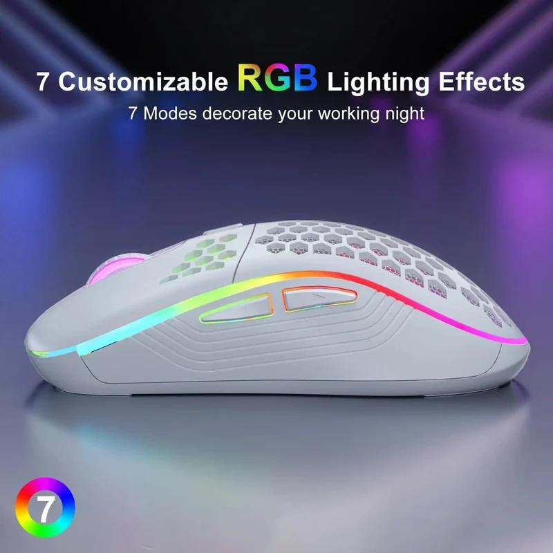 2.4G Kabellose Gaming-Maus, RGB-Beleuchtung, Lademaus mit einstellbarer DPI, ergonomisches Wabendesign für Desktop-Laptop