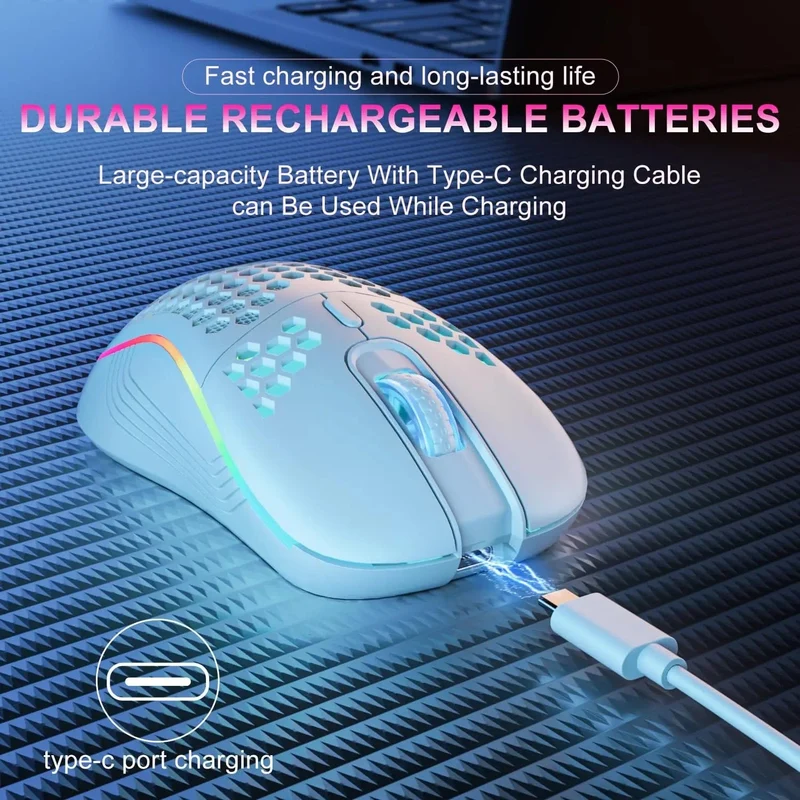 2.4G Kabellose Gaming-Maus, RGB-Beleuchtung, Lademaus mit einstellbarer DPI, ergonomisches Wabendesign für Desktop-Laptop