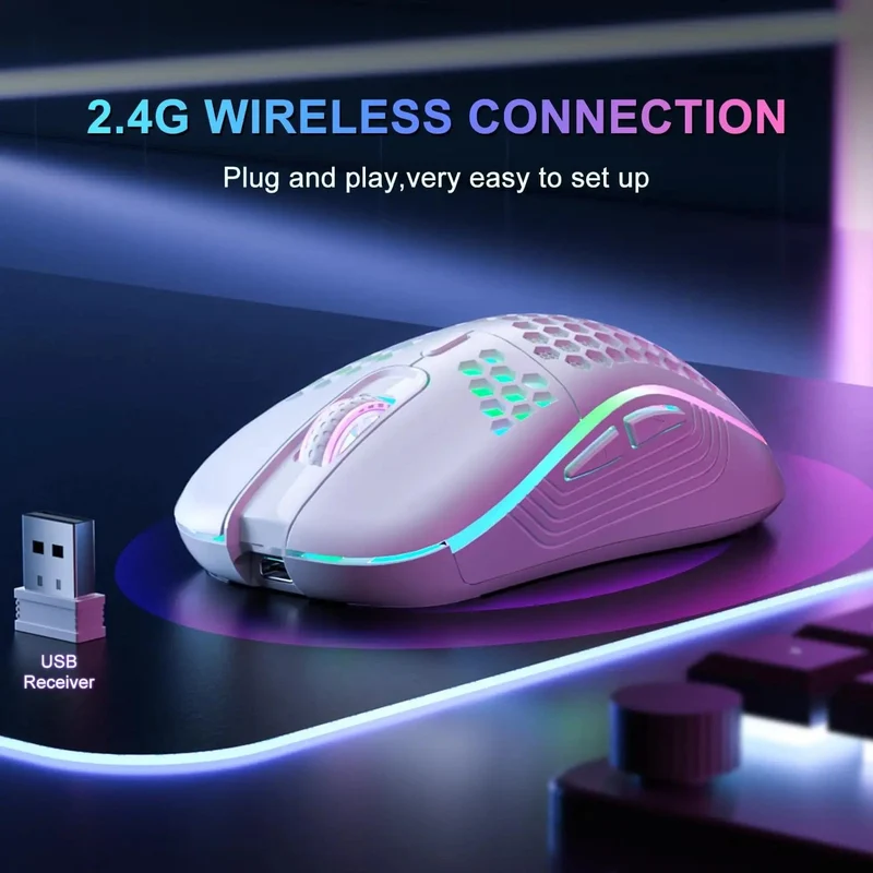 2.4G Kabellose Gaming-Maus, RGB-Beleuchtung, Lademaus mit einstellbarer DPI, ergonomisches Wabendesign für Desktop-Laptop