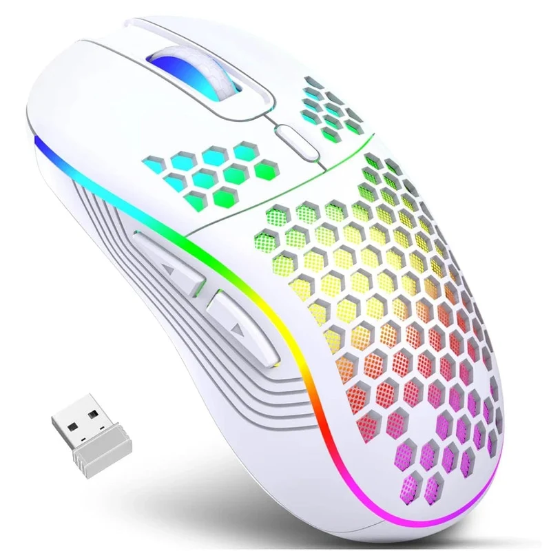 2.4G Kabellose Gaming-Maus, RGB-Beleuchtung, Lademaus mit einstellbarer DPI, ergonomisches Wabendesign für Desktop-Laptop