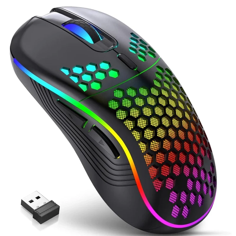 2.4G Kabellose Gaming-Maus, RGB-Beleuchtung, Lademaus mit einstellbarer DPI, ergonomisches Wabendesign für Desktop-Laptop