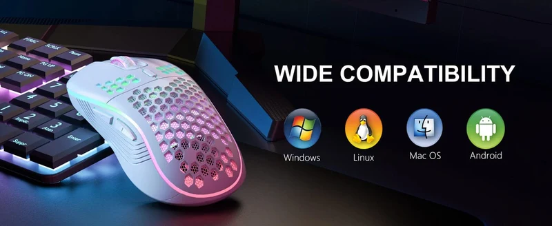 2.4G Kabellose Gaming-Maus, RGB-Beleuchtung, Lademaus mit einstellbarer DPI, ergonomisches Wabendesign für Desktop-Laptop