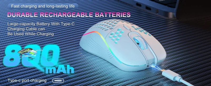 2.4G Kabellose Gaming-Maus, RGB-Beleuchtung, Lademaus mit einstellbarer DPI, ergonomisches Wabendesign für Desktop-Laptop