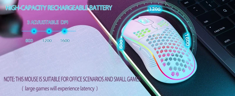 2.4G Kabellose Gaming-Maus, RGB-Beleuchtung, Lademaus mit einstellbarer DPI, ergonomisches Wabendesign für Desktop-Laptop