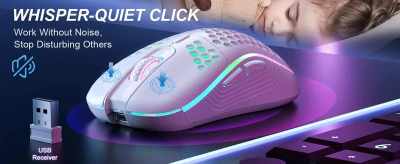 2.4G Kabellose Gaming-Maus, RGB-Beleuchtung, Lademaus mit einstellbarer DPI, ergonomisches Wabendesign für Desktop-Laptop