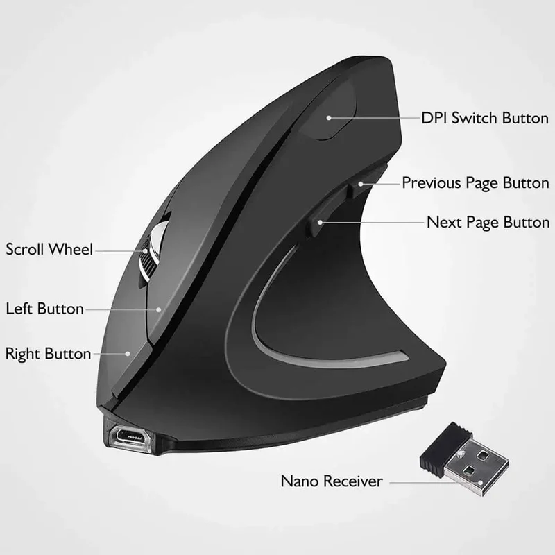 Vertikale ergonomische Gaming-Maus, kabellos, wiederaufladbar, Gamer-Maus-Kit, optische 2.4-GHz-Maus, Computer-PC-Laptop-Desktop-USB-Mäuse