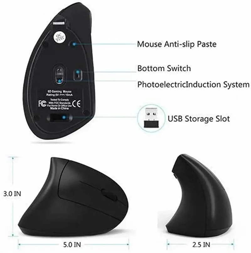 Vertikale ergonomische Gaming-Maus, kabellos, wiederaufladbar, Gamer-Maus-Kit, optische 2.4-GHz-Maus, Computer-PC-Laptop-Desktop-USB-Mäuse