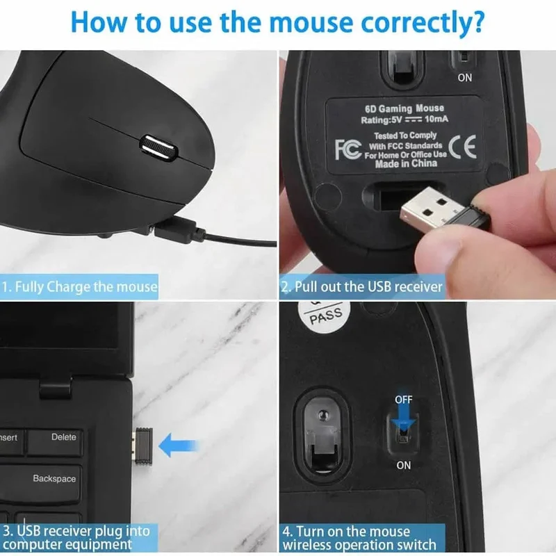 Vertikale ergonomische Gaming-Maus, kabellos, wiederaufladbar, Gamer-Maus-Kit, optische 2.4-GHz-Maus, Computer-PC-Laptop-Desktop-USB-Mäuse