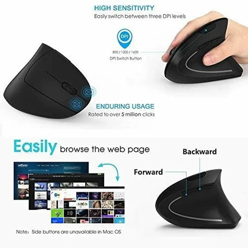 Vertikale ergonomische Gaming-Maus, kabellos, wiederaufladbar, Gamer-Maus-Kit, optische 2.4-GHz-Maus, Computer-PC-Laptop-Desktop-USB-Mäuse