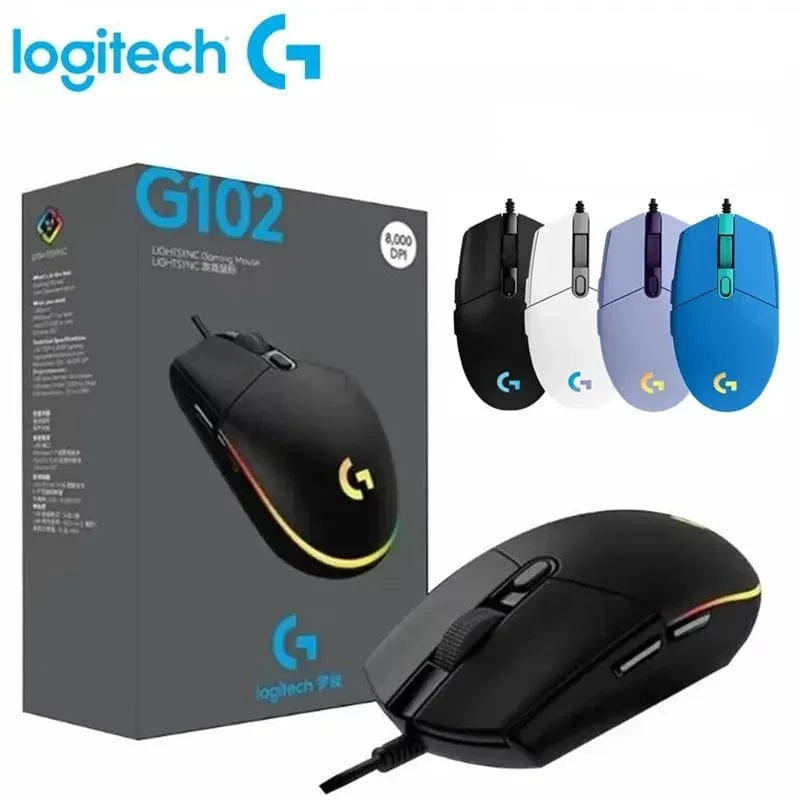 Logitech G102 Maus, kabelgebundene USB-Gaming-Maus, 8000 DPI, Regenbogen-Bildschirm mit optischem Effekt, für PC/Mac-Computer und Laptop