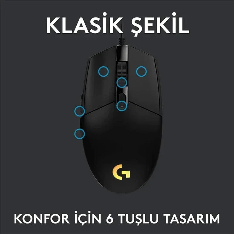 Logitech G102 Maus, kabelgebundene USB-Gaming-Maus, 8000 DPI, Regenbogen-Bildschirm mit optischem Effekt, für PC/Mac-Computer und Laptop