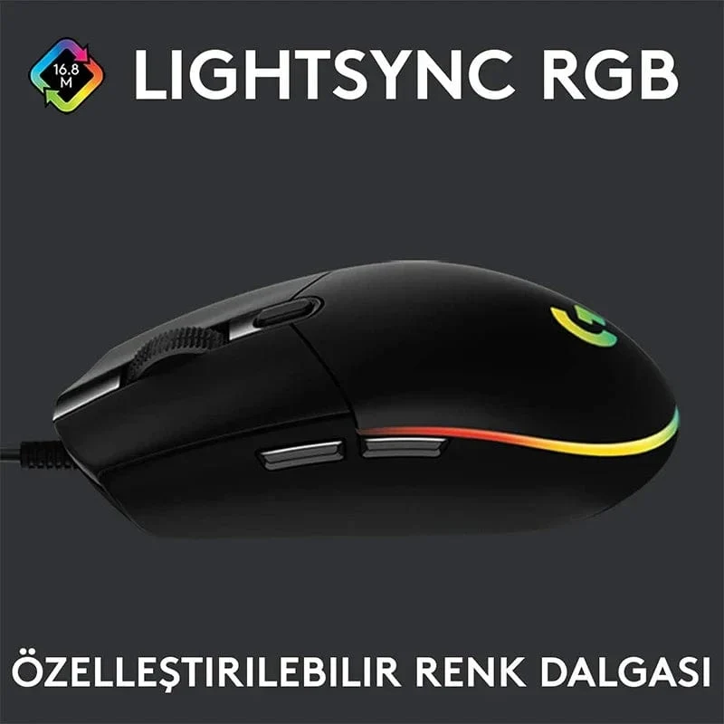 Logitech G102 Maus, kabelgebundene USB-Gaming-Maus, 8000 DPI, Regenbogen-Bildschirm mit optischem Effekt, für PC/Mac-Computer und Laptop