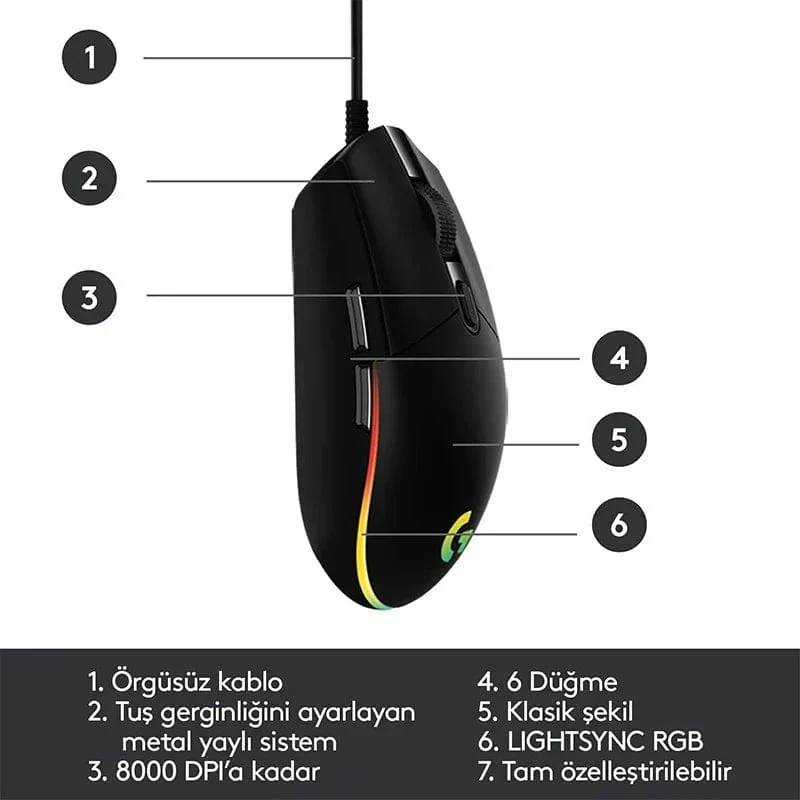 Logitech G102 Maus, kabelgebundene USB-Gaming-Maus, 8000 DPI, Regenbogen-Bildschirm mit optischem Effekt, für PC/Mac-Computer und Laptop