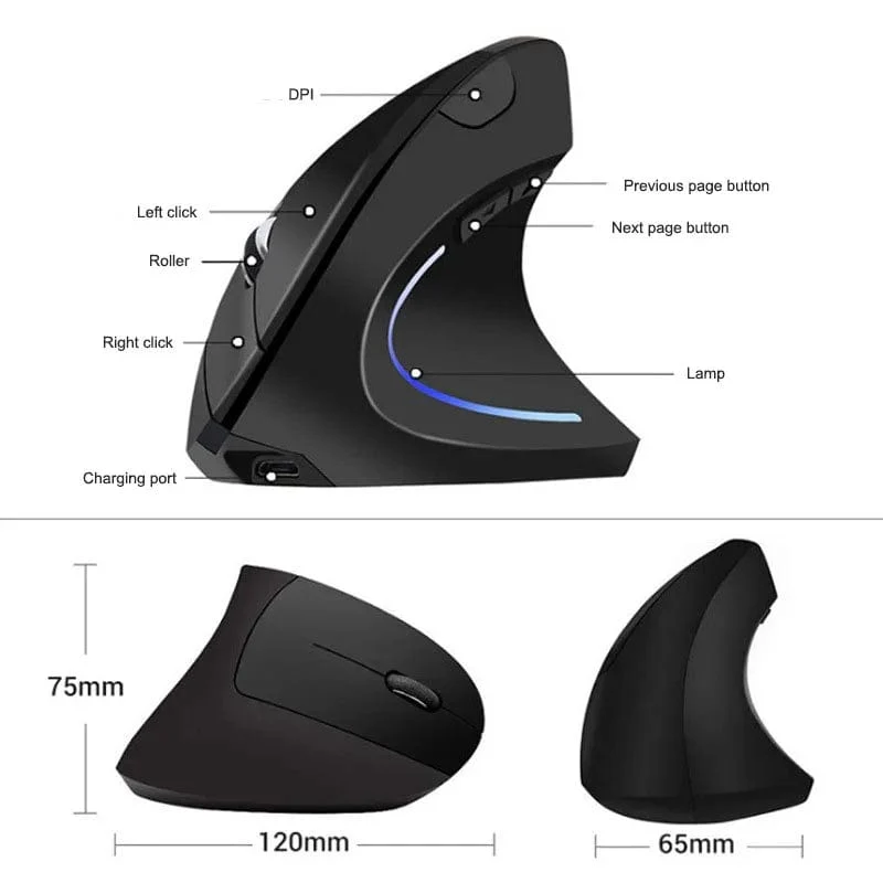 2.4G Drahtlose Maus Vertikale Spiel Maus Ergonomische 1600DPI PC Laptop Büro Mini Spiel Maus