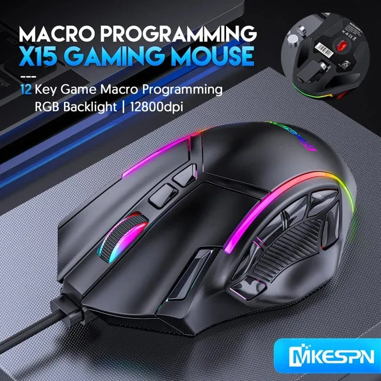 12800DPI Freigewicht-Makro-RGB-Gaming-Maus 12 programmierbare Tasten Spielmaus RGB-Licht Max bis zu 6 Stufen Für PC Mac Gun PUBG Laptop
