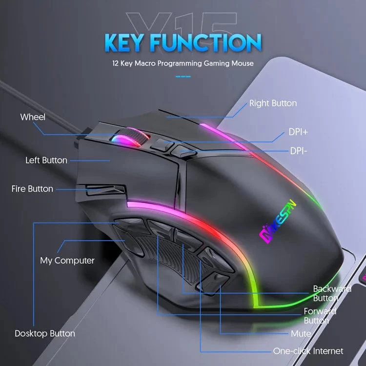12800DPI Freigewicht-Makro-RGB-Gaming-Maus 12 programmierbare Tasten Spielmaus RGB-Licht Max bis zu 6 Stufen Für PC Mac Gun PUBG Laptop