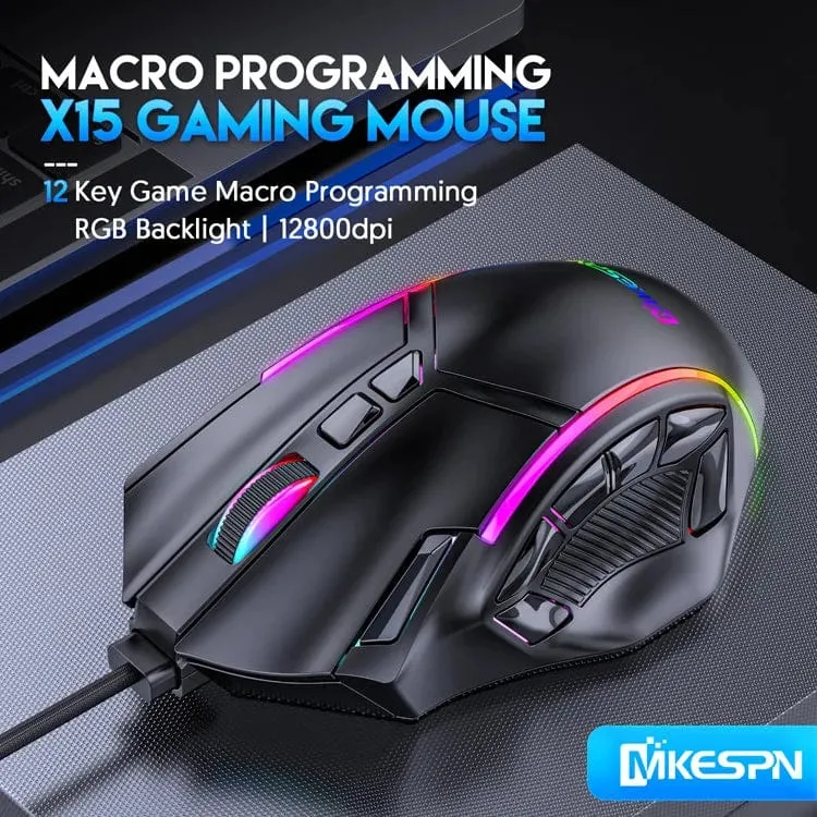12800DPI Freigewicht-Makro-RGB-Gaming-Maus 12 programmierbare Tasten Spielmaus RGB-Licht Max bis zu 6 Stufen Für PC Mac Gun PUBG Laptop