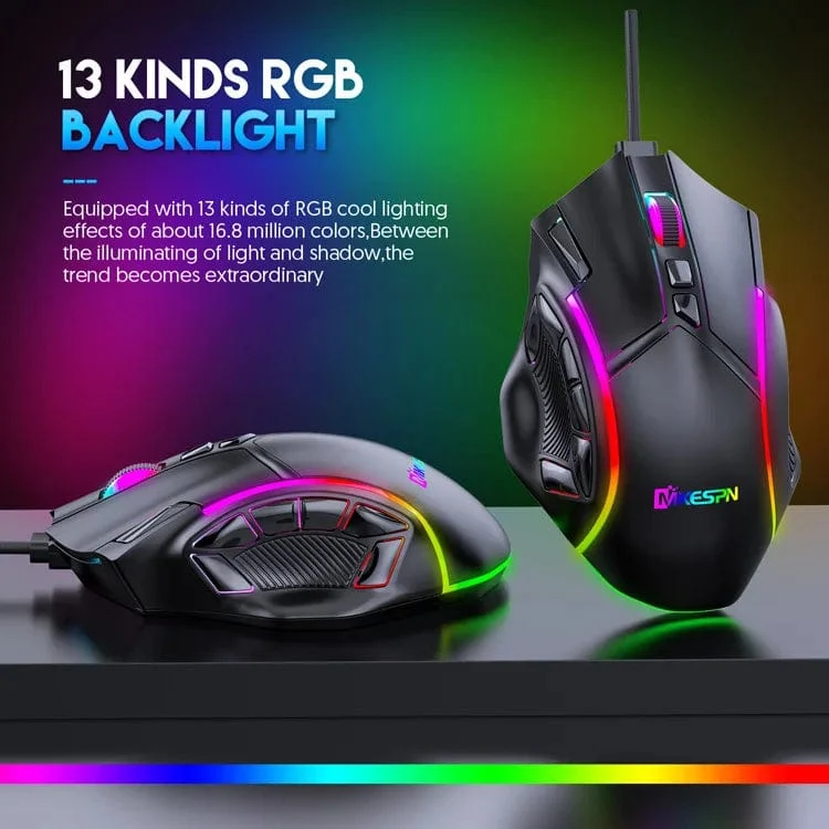 12800DPI Freigewicht-Makro-RGB-Gaming-Maus 12 programmierbare Tasten Spielmaus RGB-Licht Max bis zu 6 Stufen Für PC Mac Gun PUBG Laptop