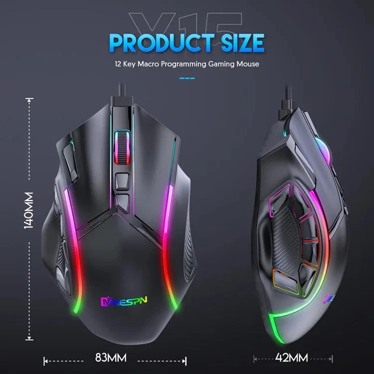 12800DPI Freigewicht-Makro-RGB-Gaming-Maus 12 programmierbare Tasten Spielmaus RGB-Licht Max bis zu 6 Stufen Für PC Mac Gun PUBG Laptop