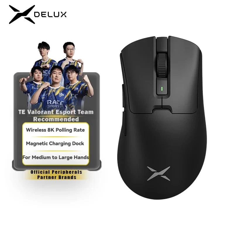 Delux M900PRO Kabellose Gaming-Maus, ergonomisch, 8K-Abfragerate, PAW3395, 63 g, magnetische RGB-Ladestation für PC-Gamer mit rechter großer Hand