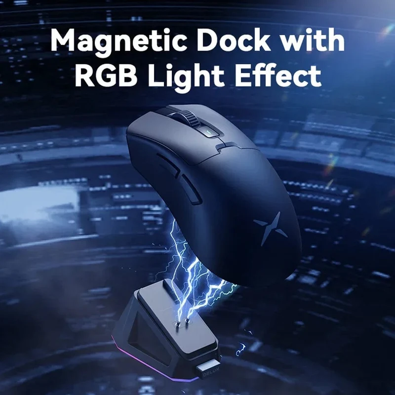 Delux M900PRO Kabellose Gaming-Maus, ergonomisch, 8K-Abfragerate, PAW3395, 63 g, magnetische RGB-Ladestation für PC-Gamer mit rechter großer Hand