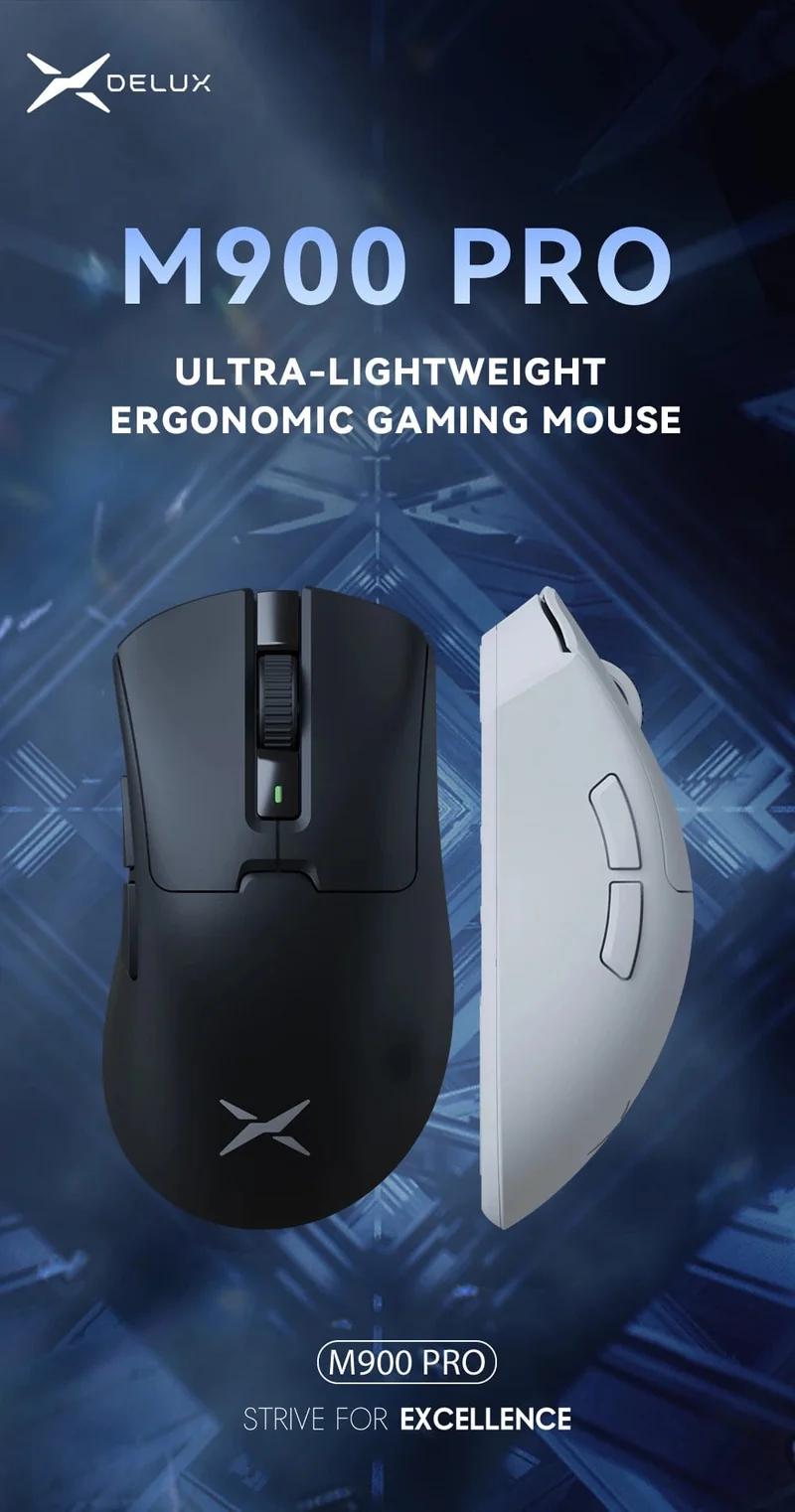 Delux M900PRO Kabellose Gaming-Maus, ergonomisch, 8K-Abfragerate, PAW3395, 63 g, magnetische RGB-Ladestation für PC-Gamer mit rechter großer Hand