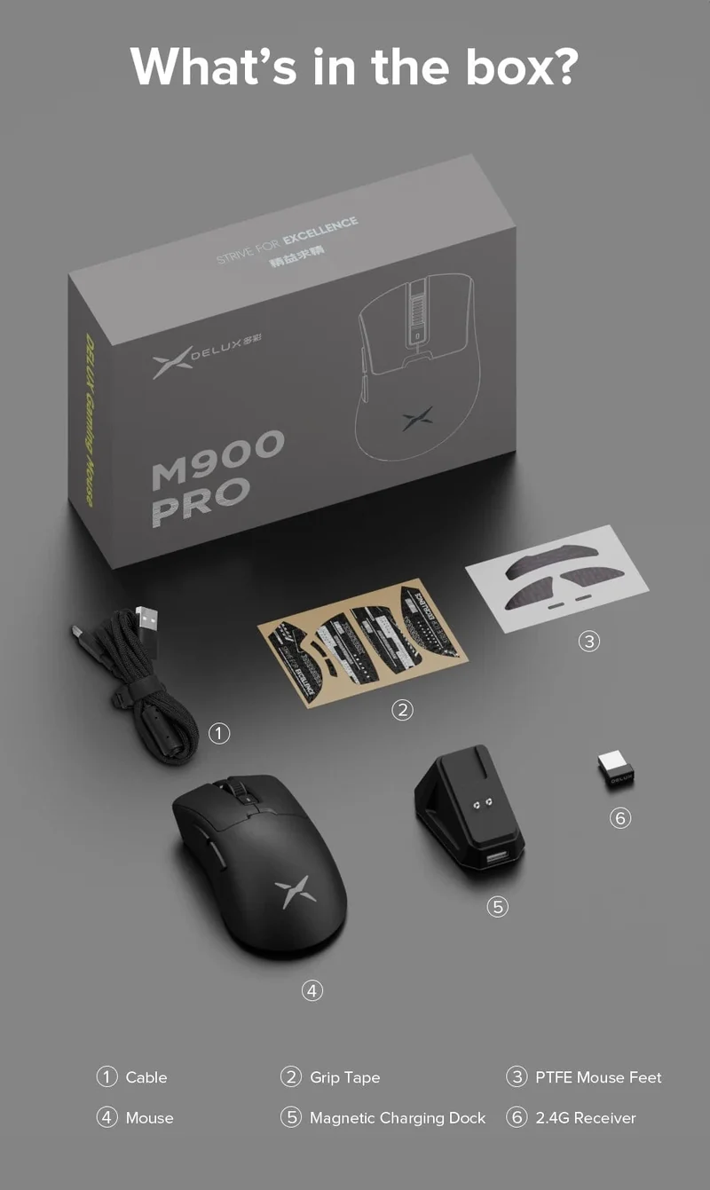 Delux M900PRO Kabellose Gaming-Maus, ergonomisch, 8K-Abfragerate, PAW3395, 63 g, magnetische RGB-Ladestation für PC-Gamer mit rechter großer Hand