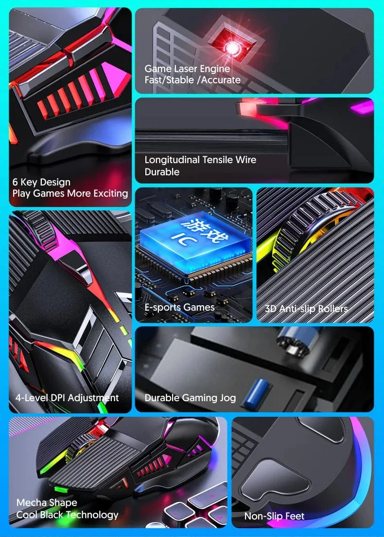 3200DPI Ergonomische kabelgebundene Gaming-Maus USB-Maus Gaming RGB Mause Gamer Maus 6 Tasten LED Stille Mäuse für PC Laptop Computer