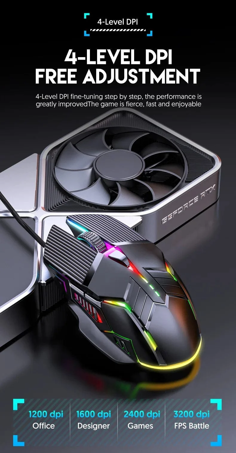 3200DPI Ergonomische kabelgebundene Gaming-Maus USB-Maus Gaming RGB Mause Gamer Maus 6 Tasten LED Stille Mäuse für PC Laptop Computer