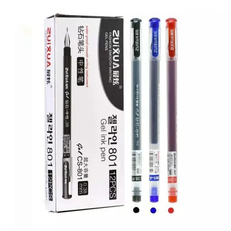 12 Teile/satz 0.38mm Großraum-Gelstift mit Diamantspitze Schwarz/Blau/Rot Tinte Prüfung Unterzeichnung Schreiben Schule Bürobedarf