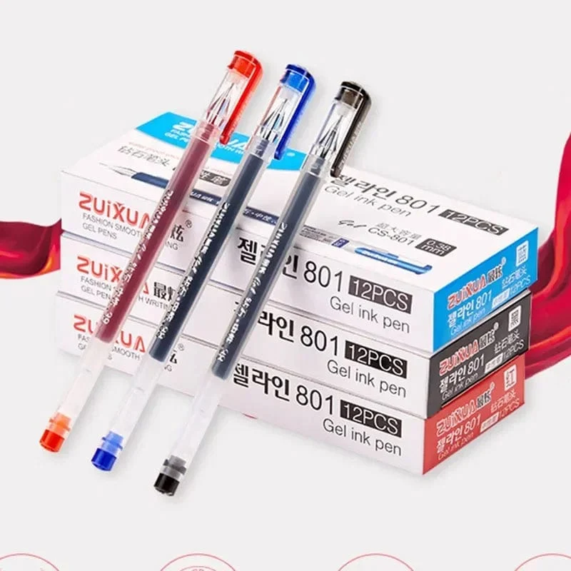 12 Teile/satz 0.38mm Großraum-Gelstift mit Diamantspitze Schwarz/Blau/Rot Tinte Prüfung Unterzeichnung Schreiben Schule Bürobedarf