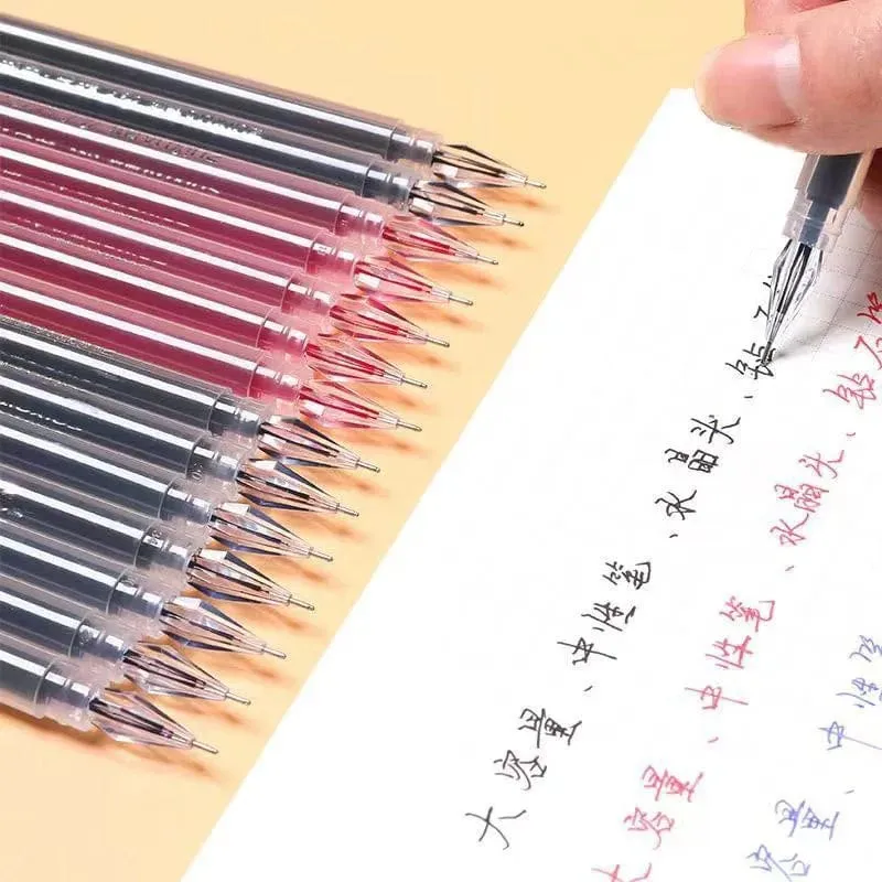 12 Teile/satz 0.38mm Großraum-Gelstift mit Diamantspitze Schwarz/Blau/Rot Tinte Prüfung Unterzeichnung Schreiben Schule Bürobedarf